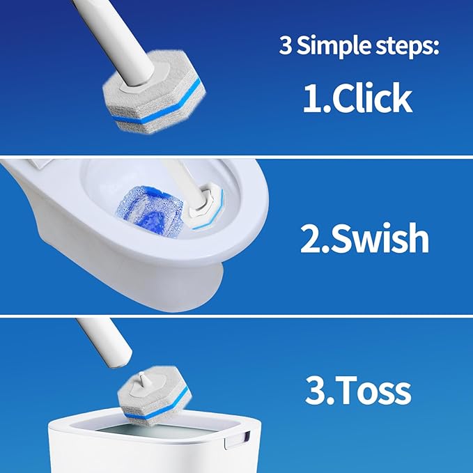 60pc Refills Disposable Toilet mats Brush Cleaning System, Toilet Cleaning Brush, 60 Replacement Brush Heads, No Handle or Base，Toliet Wand Refills,Toilet Bowl Clean Refill Pads,Toilet Scrubber Refill-CasaMuseHome