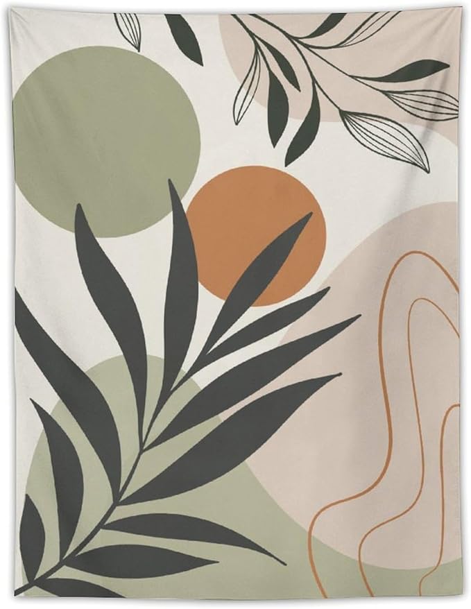 Abstract Bohemian Mid Century Tapestry, Tropical Leaves Modern Geometric Archway Minimalist Bohemian Botanical Aesthetic Wall Hanging, Sage Green Gold Home Decor Art for Bedroom 60x80 Inch-CasaMuseHome