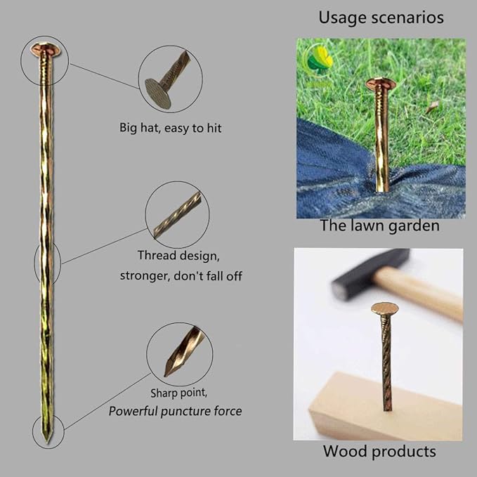 50 Pack - 8" Solid Galvanized Non-Rust Metal Garden Stakes, Spiral Landscape Edging Spikes/Anchors, for Paver Edging, Weed Barriers, Turf, House Construction, Carpentry Nail, Tent, Anchoring Spikes-CasaMuseHome