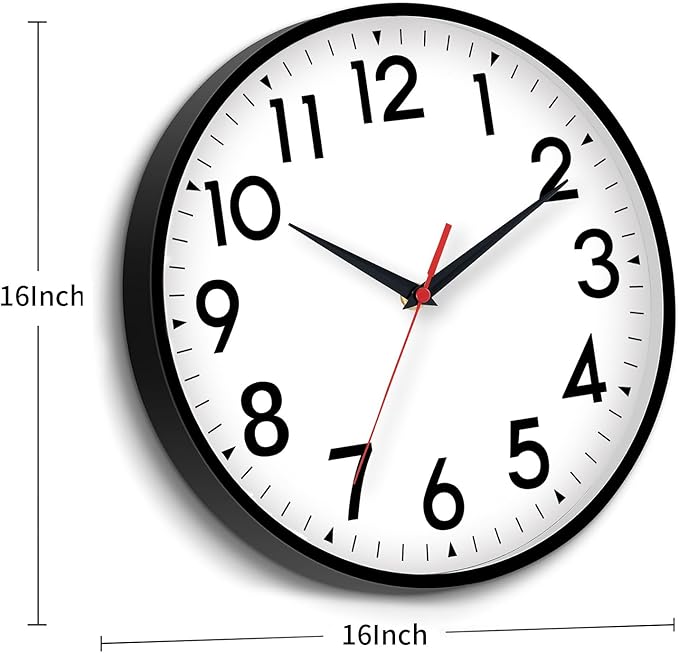 16 Inch Wall Clock, Large Wall Clocks Battery Operated, Big Silent Non-Ticking Analog Clock Decorative for Living Room, Office, Kitchen, Outdoor,Classroom, Bedroom, Bathroom, School(Black)-CasaMuseHome