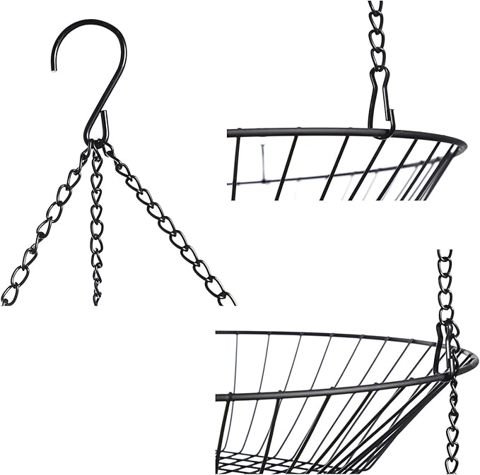 3-Tier Wire Fruit Hanging Basket 2 Packs,non-Punching Wall Hanging Storage,Kitchen Bathroom Organization Basket,Suitable for Bathroom,Kitchen,Closet,Garden,Black-CasaMuseHome