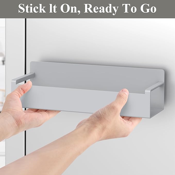 4 Pack Magnetic Spice Rack Organizer for Refrigerator and Oven, Light Gray Fridge Organizers and Storage for Kitchen-CasaMuseHome