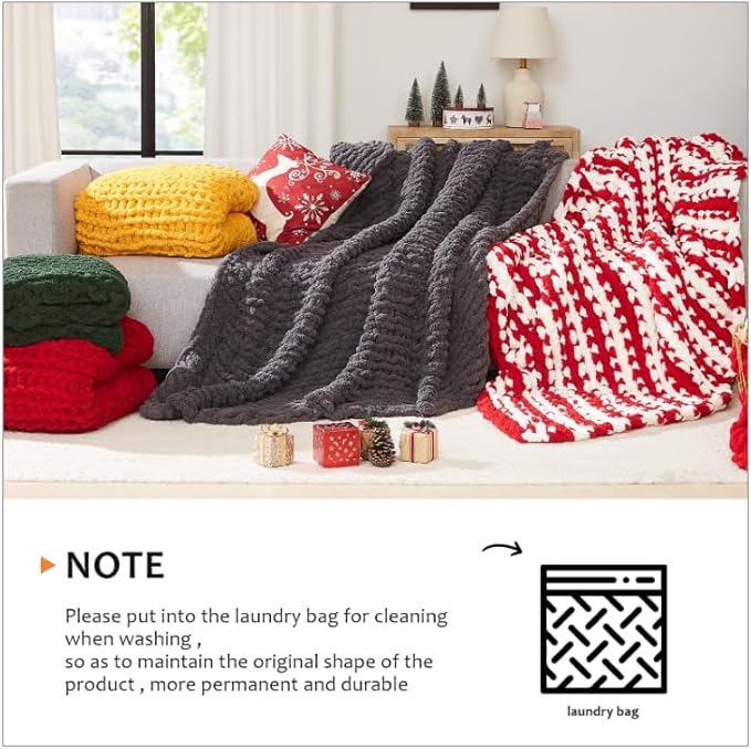 L'AGRATY Chunky Knit Blanket Throw - Soft Chunky Throw Blanket 60x80: 100% Hand Kintted Chenile Crochet Throw Blanket for Couch - Large Cable Knit Chunky Blanket for Home Decor(Mustard Yellow)
