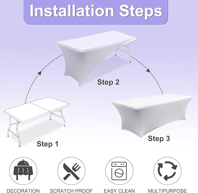 ABCCANOPY 6 FT White Spandex Table Cover Stretch Fitted Wrinkle Resistant Tablecloth Reuse for Rectangular Folding Table Patry Event Wedding Banquet Protector-CasaMuseHome