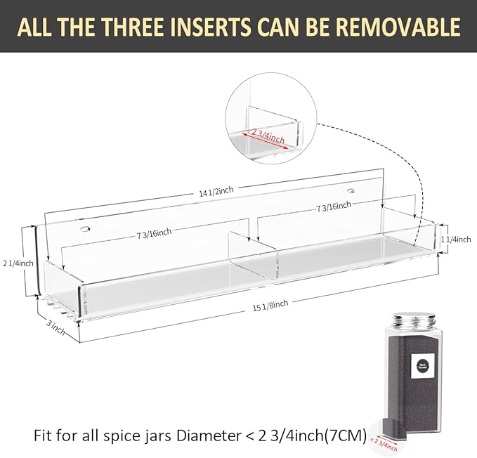 Acrylic Wall Spice Rack Organizer, Seasoning Rack Shelf Organizer, Clear Wall Mounted Spice Rack Condiment Organizer with Additional Removable Middle Divider, 4 Pack…-CasaMuseHome