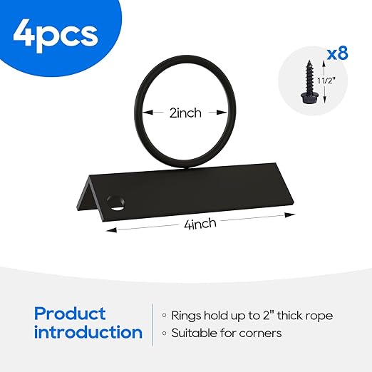 4Pack 2inch Rope Support Holder for Corner Post Drop Ring Brackets Stainless Steel Decorative for Hemp Rope Fencing Stair Deck Railing Ceiling Hook-CasaMuseHome