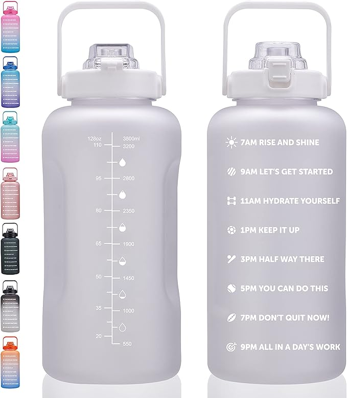 64oz,100oz,128oz Large Motivational Water Bottle with Time Marker, Leakproof & BPA Free Half Gallon Big Water Bottle with Straw Handle Tritan Frosted Water Jug for Gym,Fitness,Outdoor Sports-CasaMuseHome
