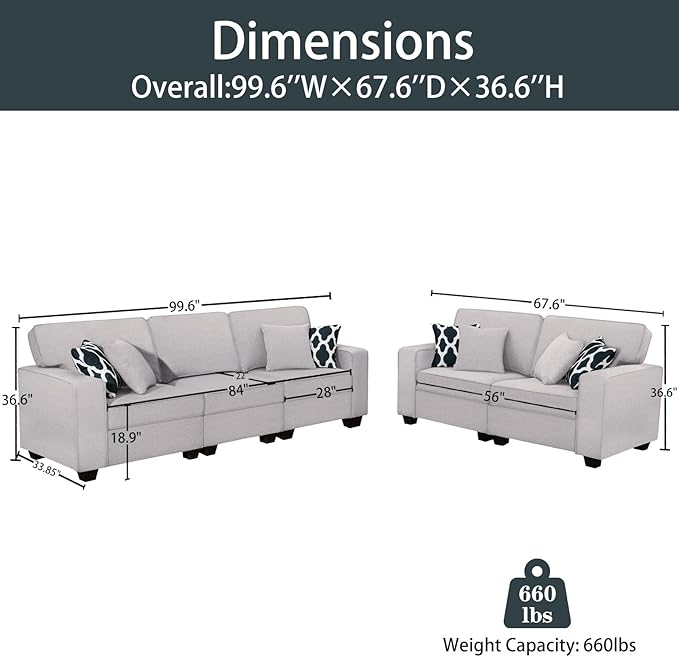 L Lengend Vansen Modular Sectional Sofa U Shaped Couch with Ottoman Modern Reversible Corner Sectional Couch for Living Room (Light Grey, 2+3)-CasaMuseHome