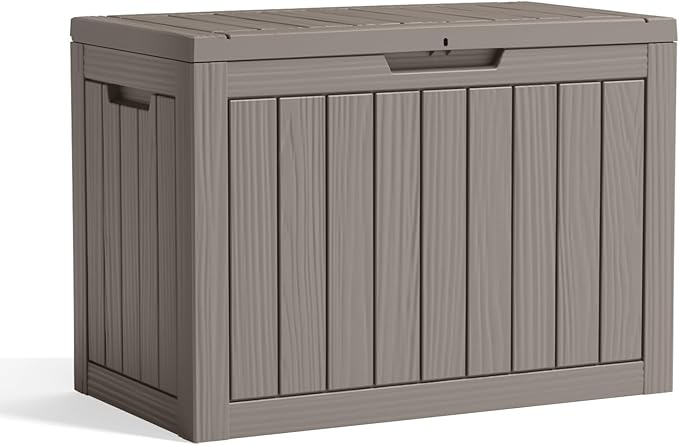 45 Gallon Resin Deck Box, Lockable Patio Outdoor Storage Box for Furniture, Garden Tools and Tools Storage, Waterproof Outside Storage Boxes - Grey-CasaMuseHome