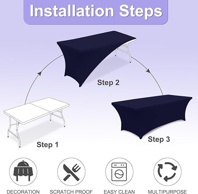 ABCCANOPY 2 Pack 6 FT Navy Spandex Table Cover Stretch Fitted Wrinkle Resistant Tablecloth Reuse for Rectangular Folding Table Patry Event Wedding Banquet Protector-CasaMuseHome