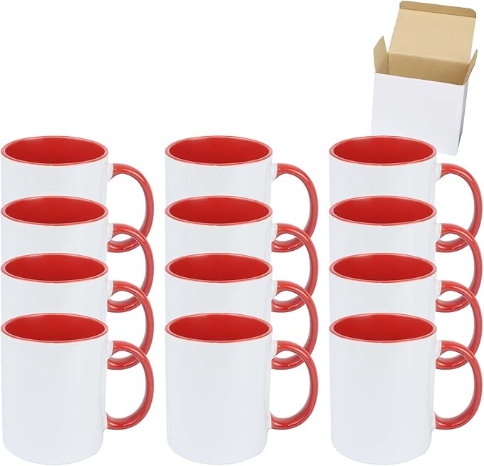 11oz White Ceramic Sublimation Coffee Mug in White Gift Box, Red, Case of 12-CasaMuseHome