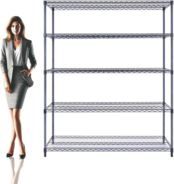 60"x18"x72" Black 5-Tier Premium Wire Shelving NSF 4000 LBS MAX Capacity Heavy Duty Steel Storage Rack for Warehouses, Garages, Hospitals, Commercial Spaces, & Schools w/Premium Wheels-CasaMuseHome