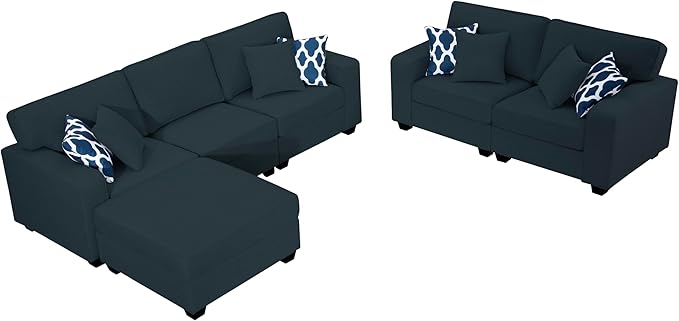 L Lengend Vansen Modular Sectional Sofa U Shaped Couch with Ottoman Modern Reversible Corner Sectional Couch for Living Room (Charcoal, 2+3 with Ottoman)-CasaMuseHome