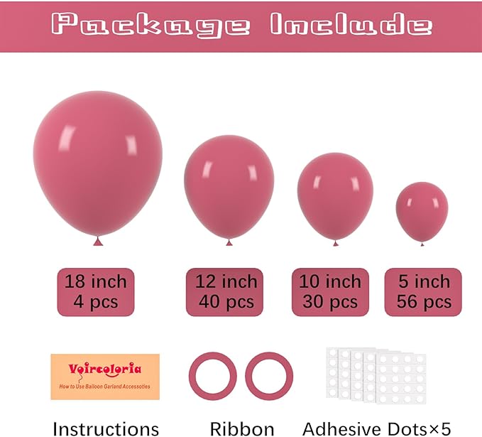 130pcs Retro Hot Pink Balloons Different Sizes 18" 12" 10" 5" Blush Hot Pink Latex Balloon Garland Arch Kit for Birthday Baby Shower Valentine's Day Wedding Gender Reveal Party Decorations-CasaMuseHome