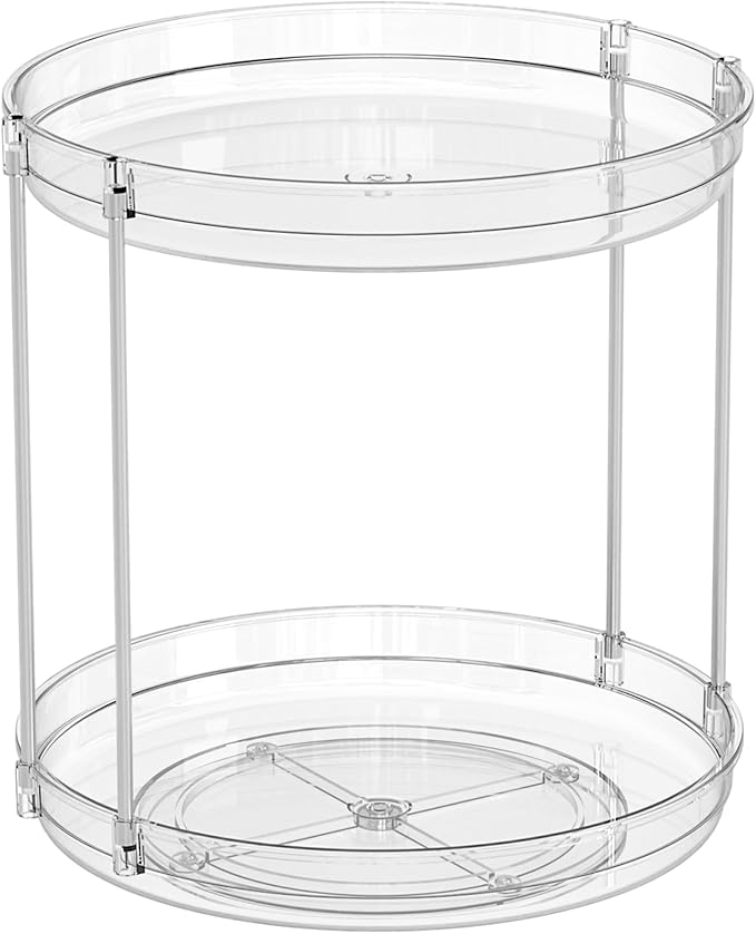 2 Tier Lazy Susan Turntable for Cabinet,Countertop,Pantry,9.5"W Spinning Seasoning Organizer,Double Rotating Kitchen Spice Rack Organizer and Condiments,Medicine,Vitamin Bottle Organizer Carousels,2Pc-CasaMuseHome