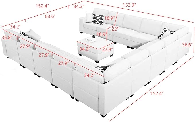 L Lengend Vansen Modular Sectional Sofa U Shaped Couch with Ottoman Modern Reversible Corner Sectional Couch for Living Room (Dark Grey, U Shaped Sofa-6)-CasaMuseHome