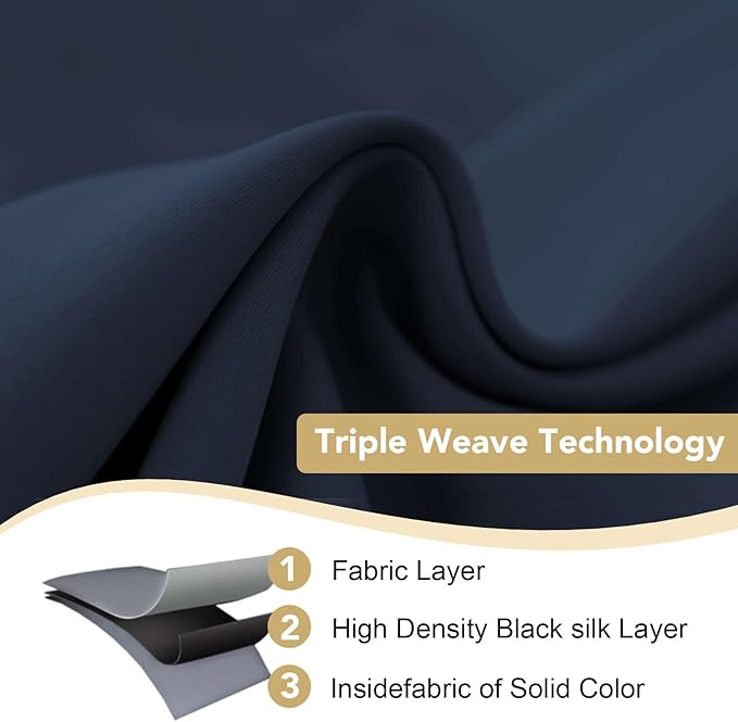 H.VERSAILTEX Ultra Thick and Soft Blackout Curtains for Bedroom, Room Darkening Thermal Insulated Extra Long Curtains/Drapes, Privacy Curtain Panels (52 Inch by 108 Inch, Navy Blue, 2 Panels)-CasaMuseHome