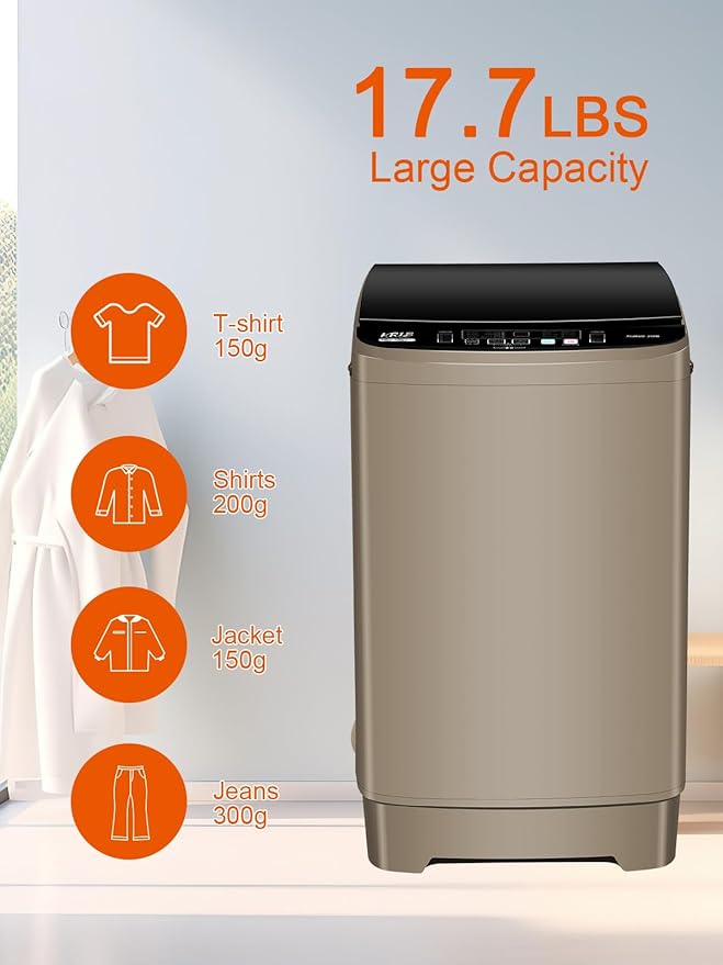 17.7 lbs Portable Washer Drain Pump, Full Automatic Washing Machine with LED Display, 10 Programs & 8 Water Levels Selections, Ideal for Camping, Apartment, Dorm, Glod-CasaMuseHome