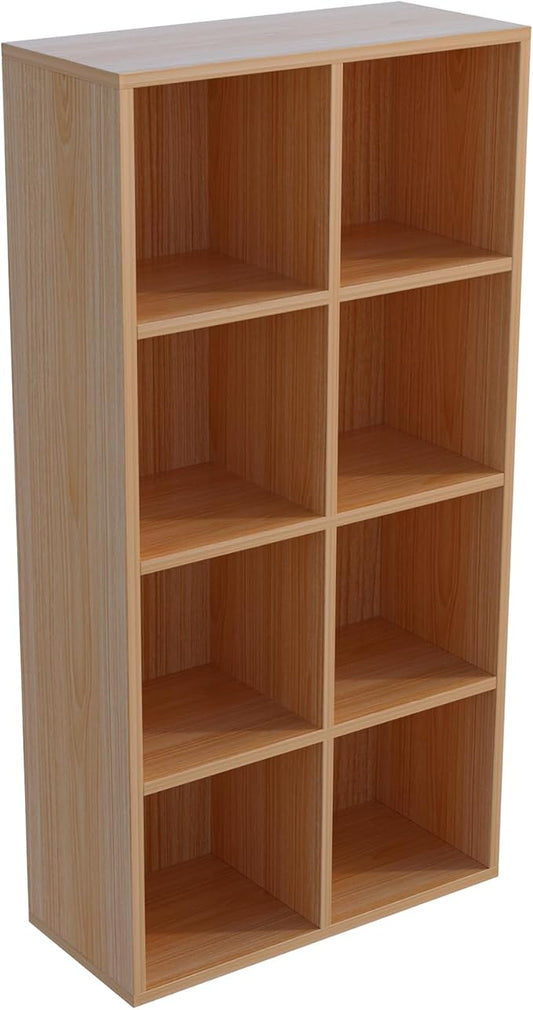 8-Cube Storage Shelf Bookcase - Wooden 4-Tier Floor Standing Open Bookshelf for Home and Office, Display Cabinet, Oak-CasaMuseHome