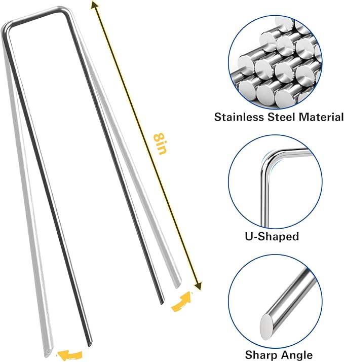8 Inch Landscape Staples, More Thicker Heavy Duty 8 Gauge Galvanized Landscape Stakes, 125 Packs Garden Staples for Lawns, Weed Barriers, and Landscape Fabrics, Irrigation Hose, Tent Pegs-CasaMuseHome