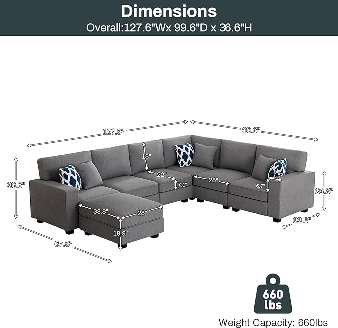L Lengend Vansen Modular Sectional Sofa U Shaped Couch with Ottoman Modern Reversible Corner Sectional Couch for Living Room (Dark Grey, U Shaped Sofa-2)-CasaMuseHome