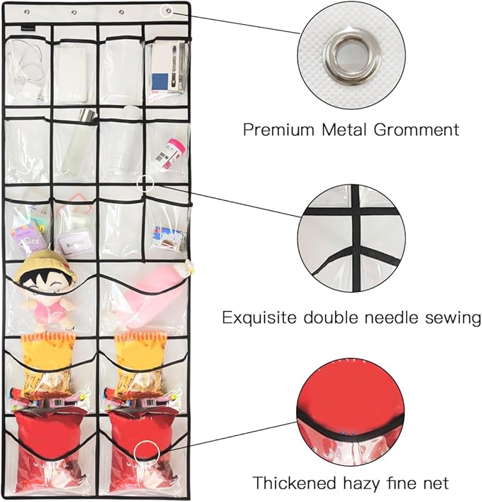 2 Pack Extra Large Hanging Crystal Clear Over Door Shoe Organizers, Closet Shoe Rack Organizer, 12+6 Pockets, 8 Hooks, White (59" x 21.6")-CasaMuseHome