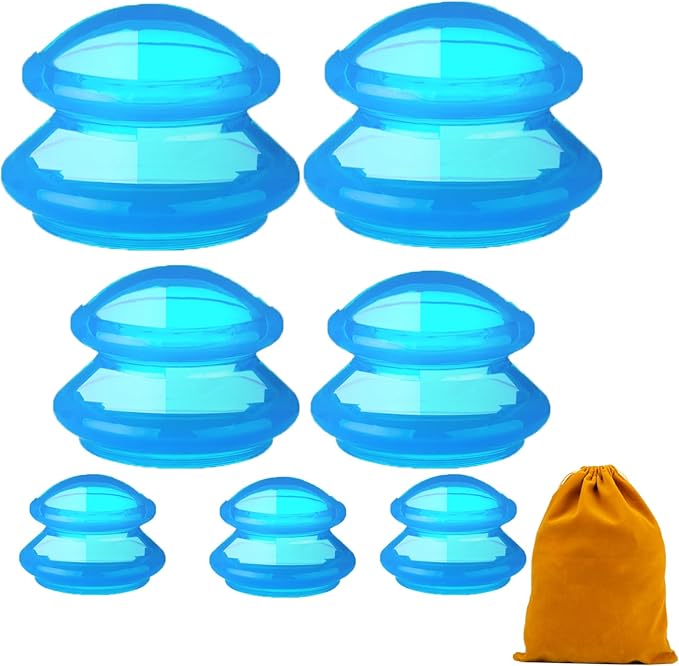 7Pcs Cupping Therapy Set-Professional Silicone Cupping, Suitable for Facial Body Massage/Deep Myofascial Release/Pain Relief/Muscle Relaxation & More (Blue,7pcs)-CasaMuseHome