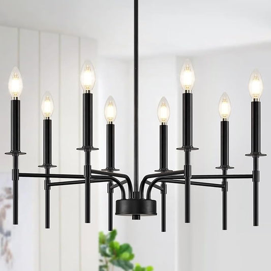 8 Light Black Chandelier Light Fixture, Modern Farmhouse Chandeliers for Dining Room Light Fixture, Metal Candle Pendant Chandelier for Foyer Entryway Stairs Living Room Bedroom Kitchen-CasaMuseHome