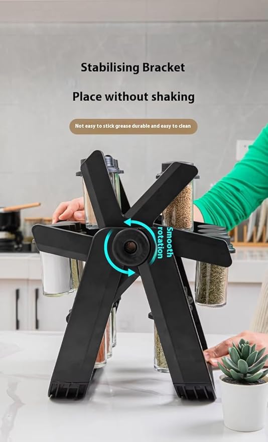 A&K's Rotating Spice Rack Organizer, 18 Glass Jars, 360-Degree Turntable, Black, Comes with Spice Label Stickers, Funnel, and Water Pen. Best for Kitchen Organization, Countertop, Pantry, and Cabinet.-CasaMuseHome