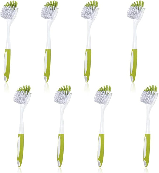8 Pcs Dish Brush with Handle Kitchen Scrub Brush Pot and Pan Cleaning Brush Dish Scrubber with Stiff PET Bristles for Cookware Sink Washing Household, Green, 11 x 3.1 x 0.98 Inch-CasaMuseHome