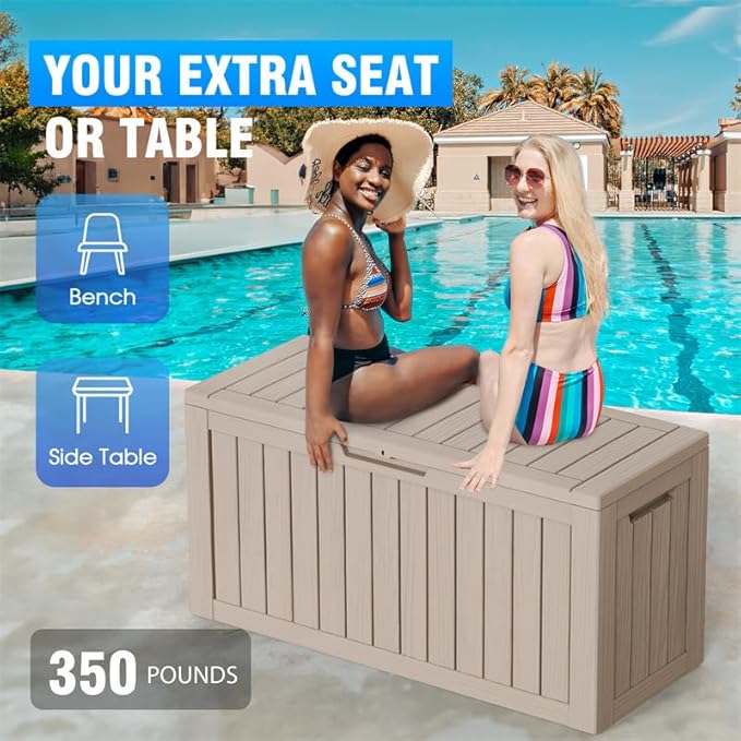 80 Gallon Outdoor Deck Box,Storage Lockable Waterproof Patio Furniture,Garden Tools,Cushions,Pool Accessories Outside Storage Resin Box(Gery)-CasaMuseHome