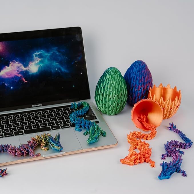 3D Printed 12” Articulated Crystal Dragon Inside 5.1” Egg – Fantasy Collectible, Fidget Toy & Stocking Easter Basket Stuffers for Home & Office Decor (Laser Purple)-CasaMuseHome