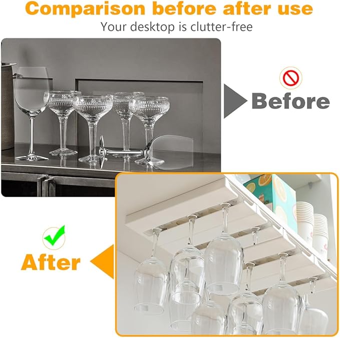 2 Pcs Wine Glass Holder Under Shelf or Cabinet Punch-free,Stemware Rack Glassware Drying Storage Hanger for Kitchen,Bar and Restaurant (White)-CasaMuseHome