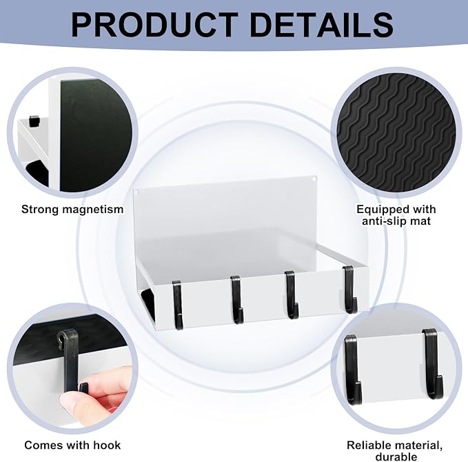 3 Pack Magnet Garage Organizer Magnetic Spice Rack for Refrigerator 20 lb Capacity Shelf Hanging Heavy Duty Magnetic Fridge Side for Organize Garage Tools (White)-CasaMuseHome