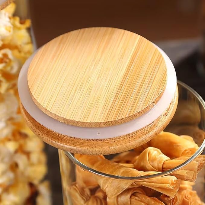 6 Pack Glass Jar with Airtight Bamboo Lid and White 132 Kichen Pantry Labels Preprinted - 28 Oz Clear Round Glass Food Storage Containers set For Tea Coffee Bean Cookie-CasaMuseHome