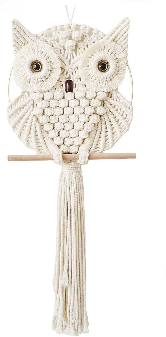 Achart Owl Macrame Wall Hanging-Hand Woven Boho Tapestry-Macrame Wall Decor -Owl Decor for Bedroom, Living Room, Nursery (Beige-Small)-CasaMuseHome