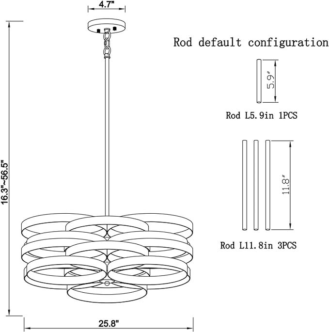 6-Light Modern Farmhouse Chandeliers for Dining Room, Rustic Multiple Rings Pendant Lighting, Industrial Metal Round Chandelier for Kitchen Entryway, Black with Gold Interior-CasaMuseHome