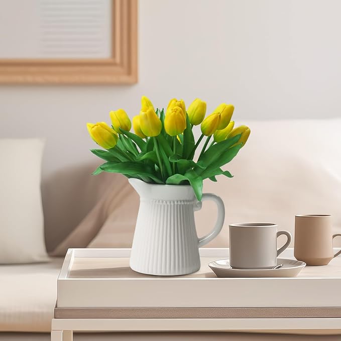 15pcs Artificial Tulips Flowers, Fake Tulips Real Touch, Faux Latex Bouquets, for Party Wedding Home Room Decoration (Yellow)-CasaMuseHome