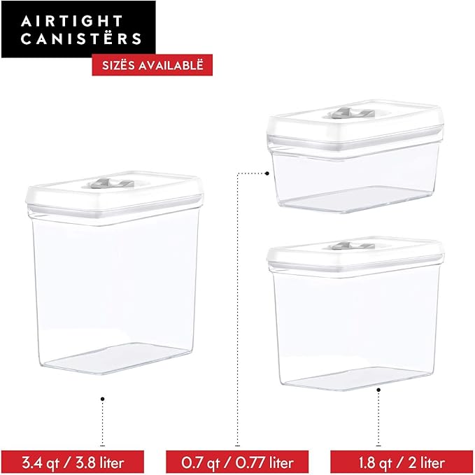 DWËLLZA KITCHEN Large Airtight Food Storage Containers - Clear Plastic Bulk Food Pantry & Kitchen Storage Containers for Flour, Sugar and Baking Supplies 4 Pcs. BPA-Free, Keeps Fresh & Dry (White)-CasaMuseHome
