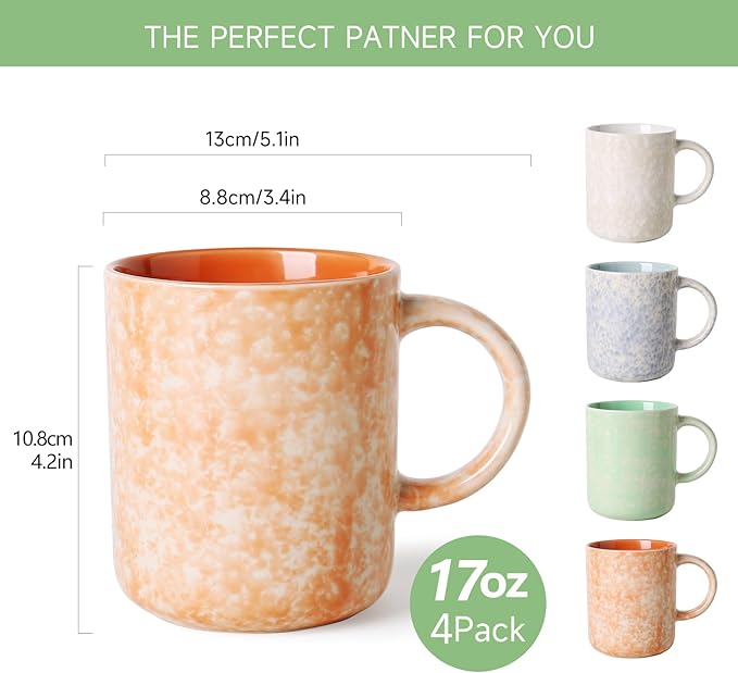 17 OZ Coffee Mugs Set of 4, Ceramic Modern Coffee Mugs Set with handle for Tea/Latte/Milk/Cocoa.-CasaMuseHome