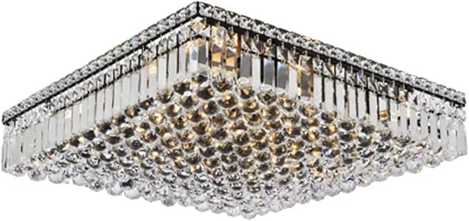 12-Lights Black Crystal Flush Mount Ceiling Light Fixtures,Elegant Crystal Chandelier Pendant Ceiling Lamp for Bedroom,Living Room,Dining Room,Hallway H5.9 x W20 x L20 (Bulb Not Included)Square-CasaMuseHome