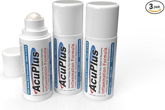 AcuPlus - Pain Relief Roll On - Topical Anti Inflammatory to Soothe Muscles & Joints - Arthritis Pain Reliever, Bursitis, Tendonitis Cream - TSA Compliant, Convenient Roll On - 3 fl. oz. (Pack of 3)-CasaMuseHome