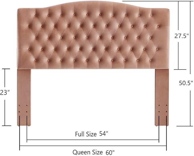 24KF Upholstered Tufted Button Velvet Headboard,Comfortable Fashional Headboard Queen/Full Size,Blush-CasaMuseHome