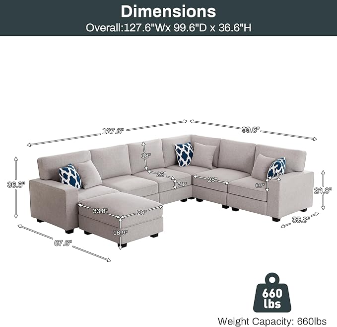 L Lengend Vansen Modular Sectional Sofa U Shaped Couch with Ottoman Modern Reversible Corner Sectional Couch for Living Room (Light Grey, U Shaped Sofa-2)-CasaMuseHome