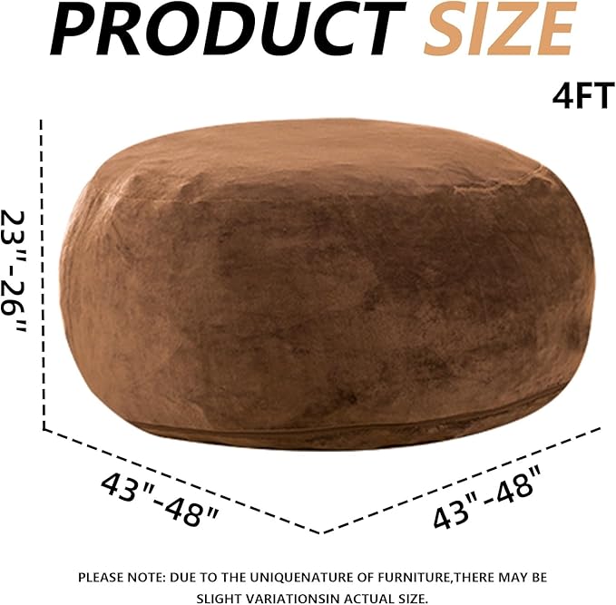4FT Large Bean Bag Chairs,Big Adult Size Memory Foam Beanbags with Filler Included,Machine Washable Corduroy Cover,Soft Plush Gaming Bing Bag Puff Chair for Dorm, Living Room & Bedroom (Coffee Color)-CasaMuseHome