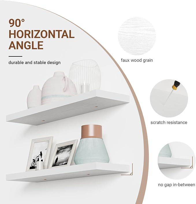 40 Inches Floating Shelves for Wall,9.3" Deep White Long Floating Shelves Set of 2,Large Display & Storage Shelf,Wall Shelf for Bathroom Bedroom Living Room Kitchen Office-CasaMuseHome