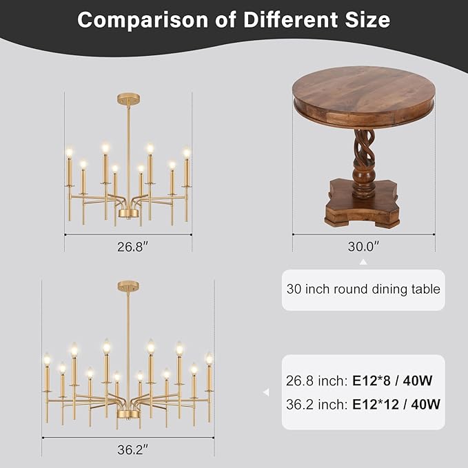 8 Light Gold Chandelier Light Fixture, Modern Farmhouse Chandeliers for Dining Room Light Fixture, Metal Candle Pendant Chandelier for Foyer Entryway Stairs Living Room Bedroom Kitchen-CasaMuseHome