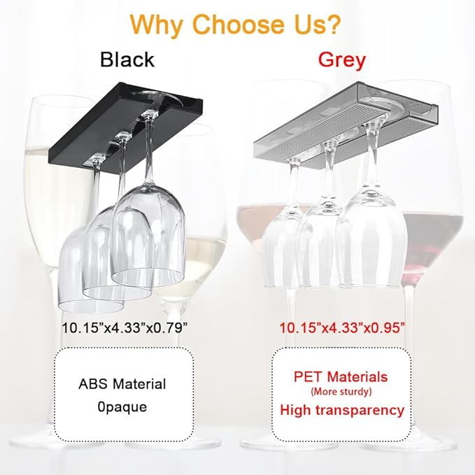 4 Pcs Wine Glass Holder Under Cabinet,Plastic Stemware Rack Punch-free Hanger Under Counter for Bar,Kitchen and Restaurant(Grey)-CasaMuseHome