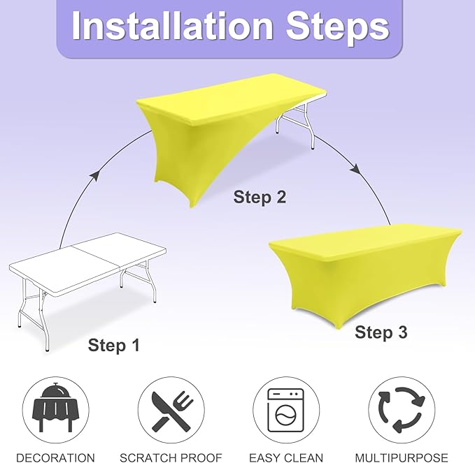 ABCCANOPY 6 FT Yellow Spandex Table Cover Stretch Fitted Wrinkle Resistant Tablecloth Reuse for Rectangular Folding Table Patry Event Wedding Banquet-CasaMuseHome