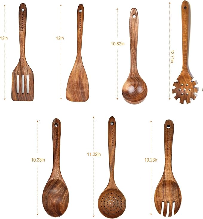 7-Piece Wooden Cooking Utensil Set - Teak Spatula and Spoons for Kitchen-CasaMuseHome